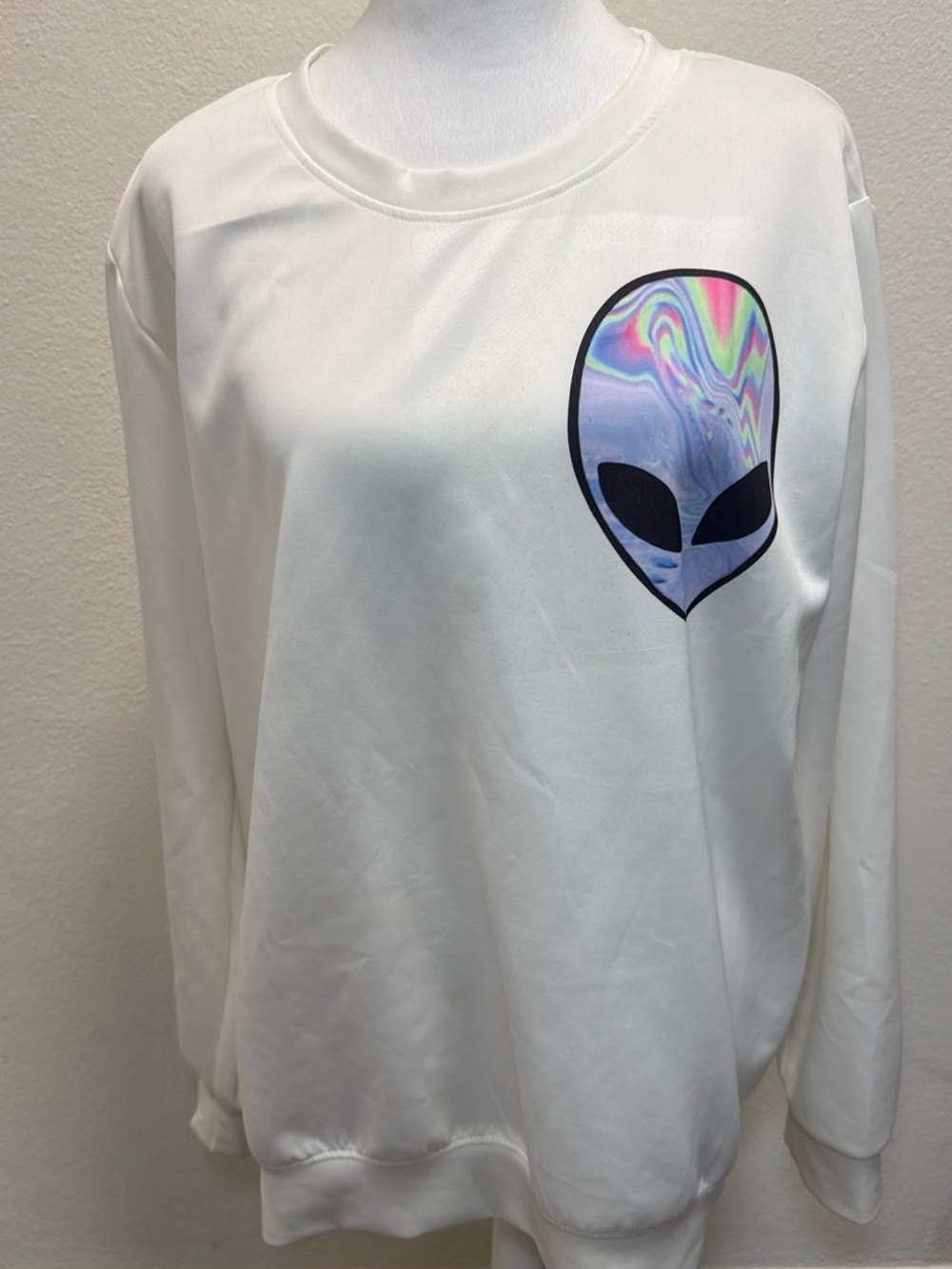 Trippy Alien White Pull Over Sweatshirt